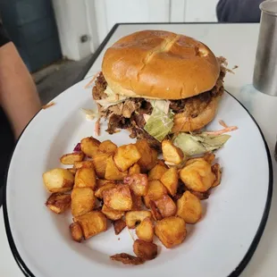 Dry pulled pork sandwich