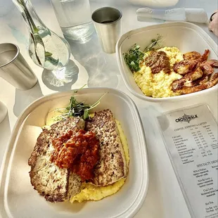Creole meatloaf with cheese grits Blackened shrimp with cheese grits