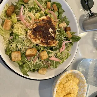 Chicken Caesar with a side of grits.