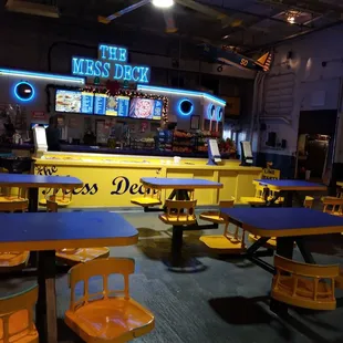 tables and chairs in a restaurant