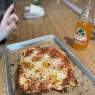 Cheese pizza, burger cheese only, and the Friend75 mix drink