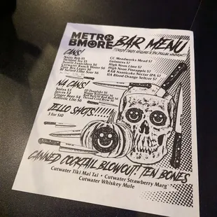 a poster for the metro bar menu