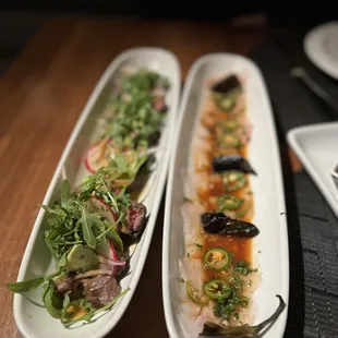 Aguachile de ribeye and hamachi sashimi