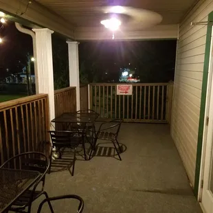 a patio at night