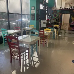 The dining are and art gallery in the back