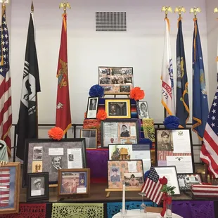 Amazing Dia de Los muertos altar in honor of war veterans