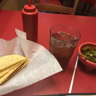 a tortilla and a drink