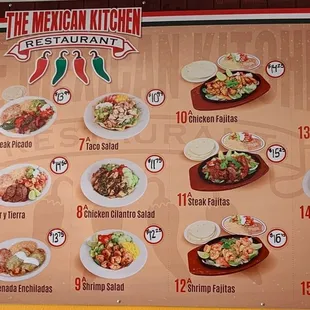 Menu on the wall.