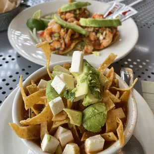 Tortilla soup and ceviche!