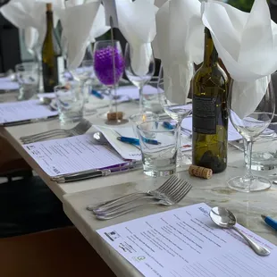 Table setting for wine pairing dinner.