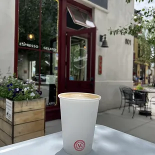 a cup of coffee on a table