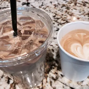 Iced Vanilla Latte and a Cortado