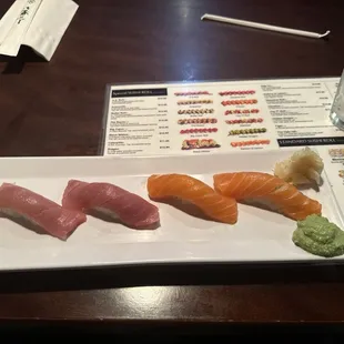 Tuna and Salmon Nigiri.