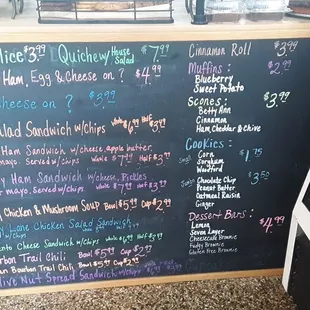 a chalk board with a variety of pastries on it