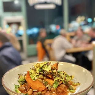 Blue House Beans (with guajillo, winter squash and brussels)