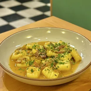 Potato Gnocchi (with red wine-braised Guinea Fowl and gremolata)