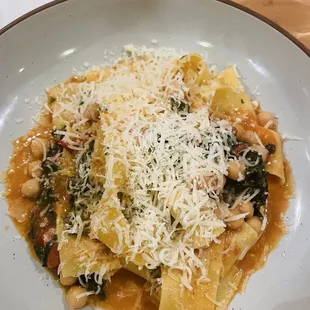 Pappardelle with chickpeas, greens