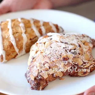 Almond Croissant ($6), Seasonal Scone ($4, Candied Orange with Vanilla Drizzle)