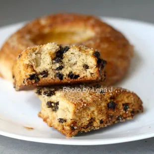 Inside of Currant Orange Zest Scone ($4) - it&apos;s OK: pretty dry, tastes slightly burnt. Quite buttery.