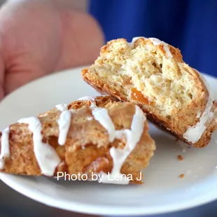Seasonal Scone ($4) - Candied Orange with Vanilla Drizzle. It&apos;s alright, mostly crumbly and dry.