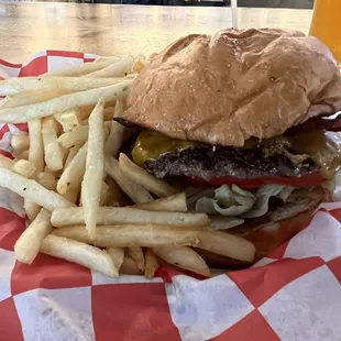 a burger and french fries