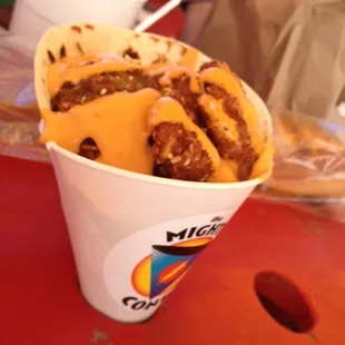 Shrimp &amp; avocado cone in holder.