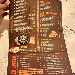 Back of the menu