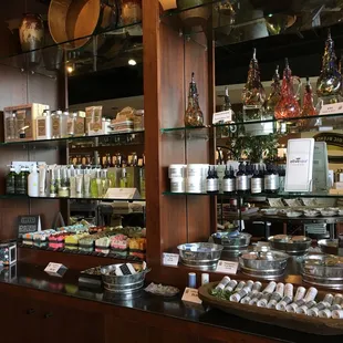 a variety of products displayed on the counter