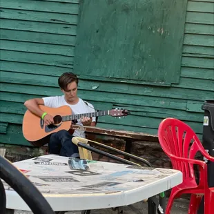 Dude warming up on the patio
