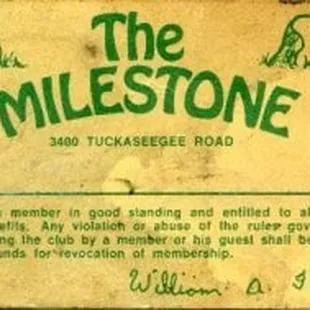 My Milestone Club membership card from the last century.