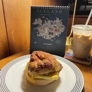 Iced pumpkin chai and bagel breakfast Bagel Sandwich