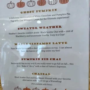 Seasonal menu