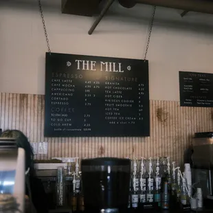 the menu on the wall
