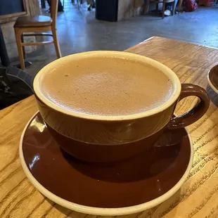 Hot cold brew coffee with oat milk and mocha and toasted marshmallow syrup