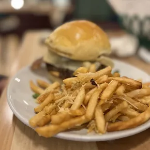 a burger and fries