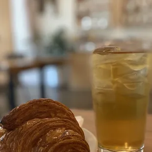 Butter croissant and iced white peony tea