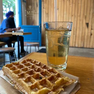 Waffle with Jane; iced white peony tea.