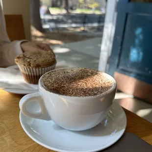 Hot chai latte and lemon lavender muffin