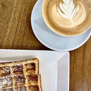 Breve cappuccino and waffle