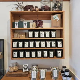 a display of various types of tea