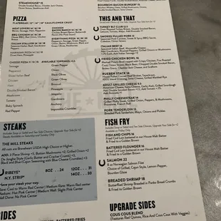 the menu and prices