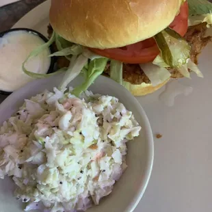 Pork tenderloin with slaw.