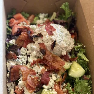Seasonal salad with tuna salad added on.