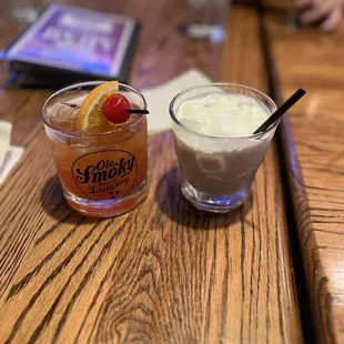 Salted caramel old fashioned (left) and sugar cookie cocktail (right)