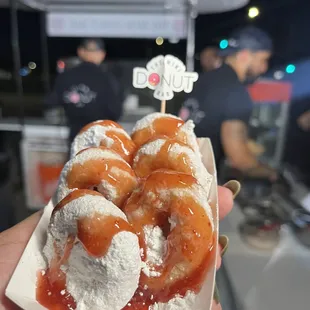 Funnel Cake- Powdered Sugar &amp; Strawberry Topping