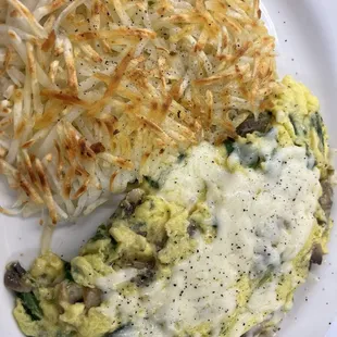 Delicious Spinach, mushroom and Swiss cheese omelette