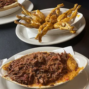 Pimento cheese tots with pulled pork