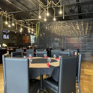 tables and chairs in a restaurant