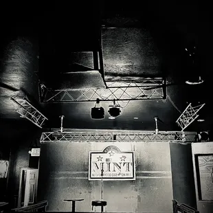 a black and white photo of a bar