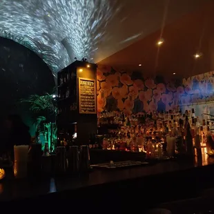 a bar with a lot of lights